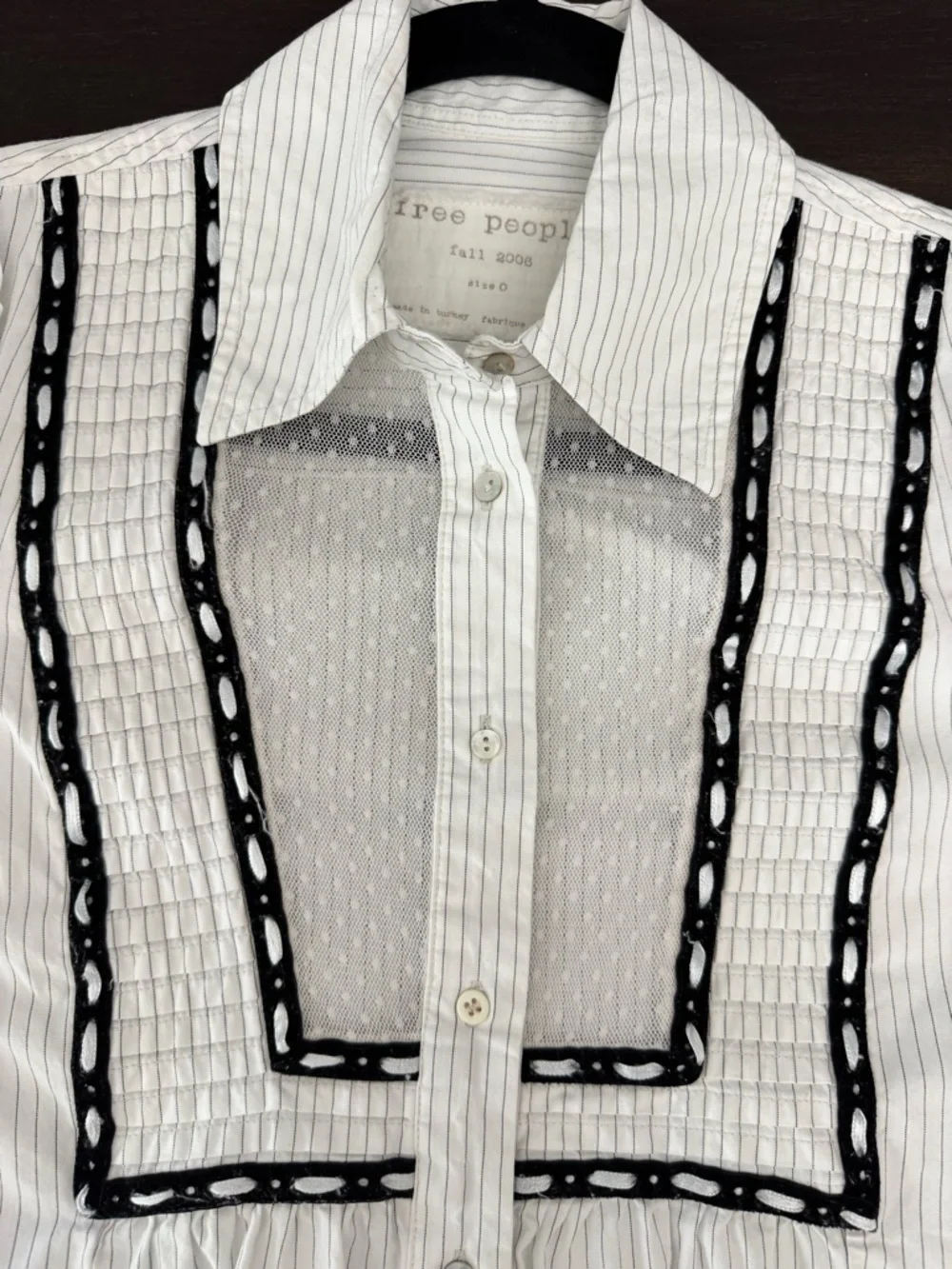 Free People Shirt Womens 0 White Tunic Button Front Top Boho Cottage Prairie